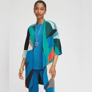 Chicos Travelers Collection Blocked Kimono Cardigan Sz 3/XL Open Front Artsy